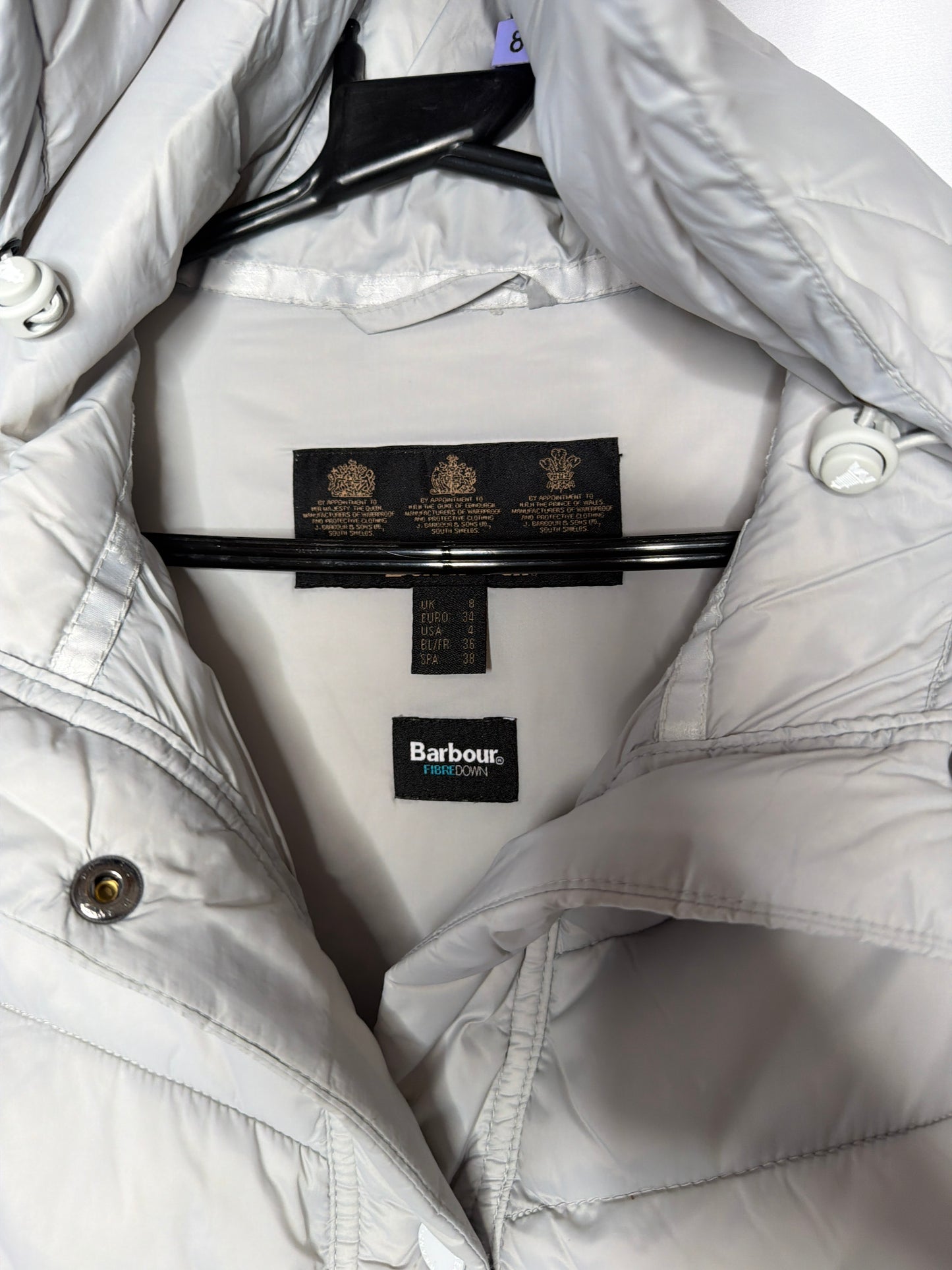 Barbour fibre down light puffer jacket size 8